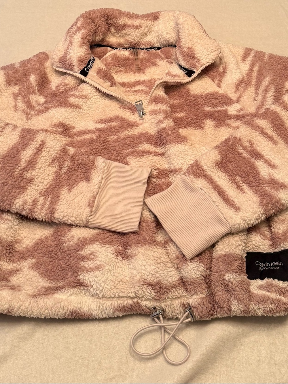Calvin Klein Performance Sherpa Fleece Quarter Zip Pink Tie Dye Cropped Pullover